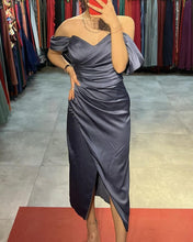 Load image into Gallery viewer, Dusty Blue Midi Bridesmaid Dress
