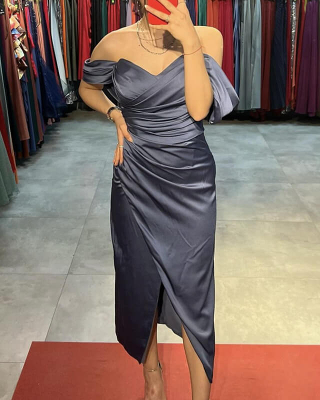 Dusty Blue Midi Bridesmaid Dress