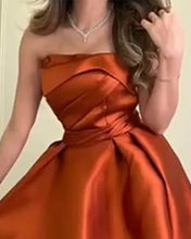 Load image into Gallery viewer, Burnt Orange Satin Strapless Dress
