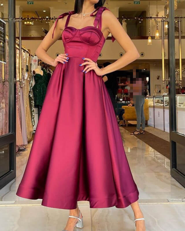 midi length satin dress Sweetheart Corset Midi Length Satin Dress
