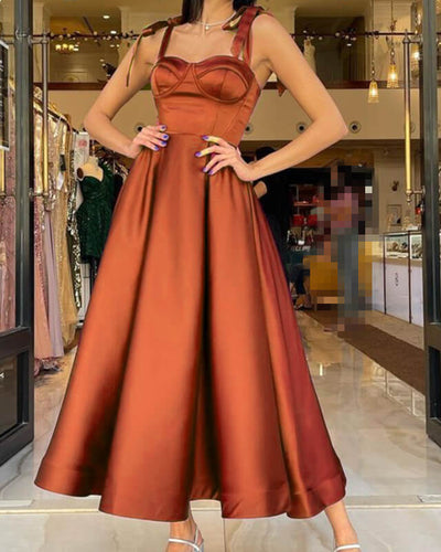 Burnt Orange Midi Satin Dress