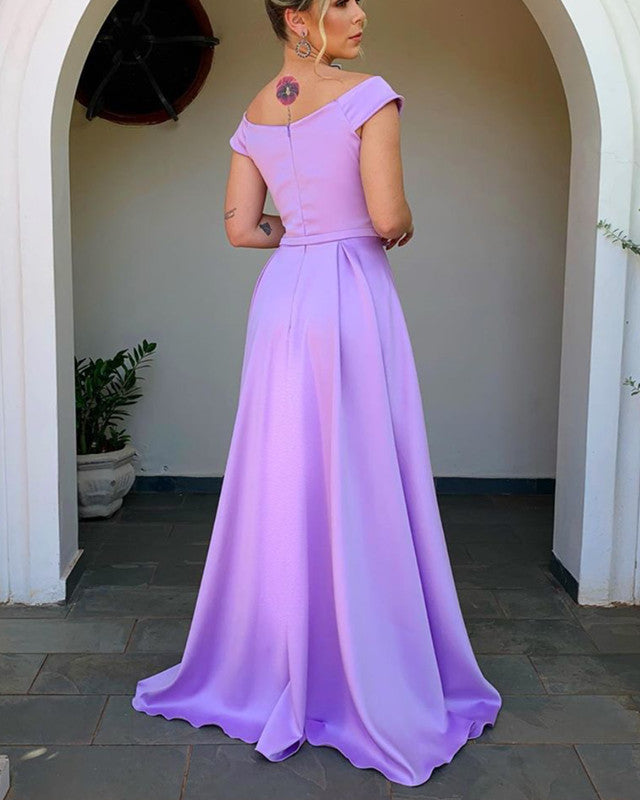 Sexy Bridesmaid Dresses Side Split Satin Off Shoulder
