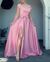Load image into Gallery viewer, Sexy Bridesmaid Dresses Side Split Satin Off Shoulder
