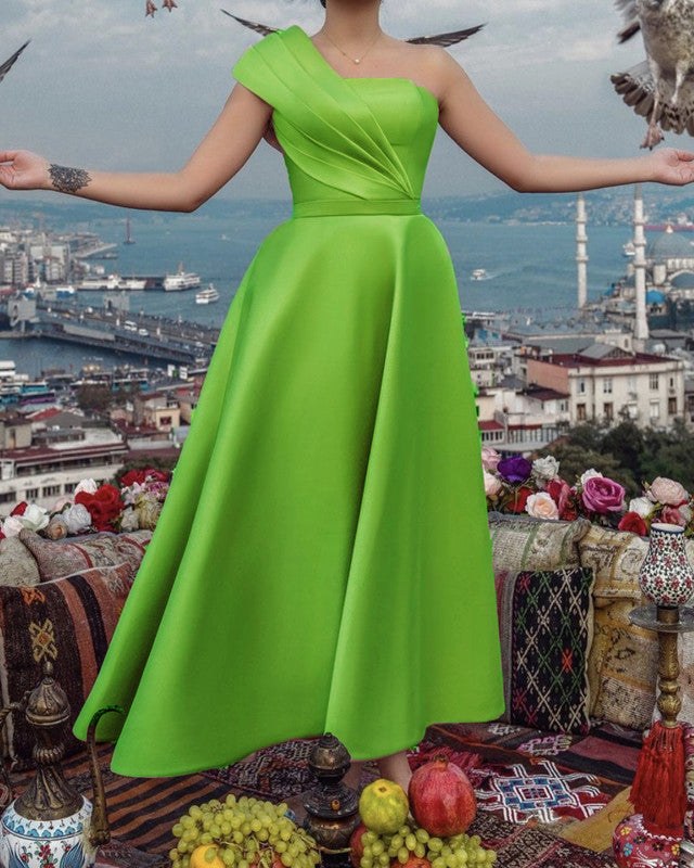 One Shoulder Bridesmaid Dresses Satin Ankle Length One Shoulder Bridesmaid Dresses Satin Ankle Length