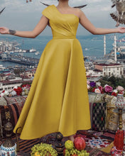 Load image into Gallery viewer, One Shoulder Bridesmaid Dresses Satin Ankle Length
