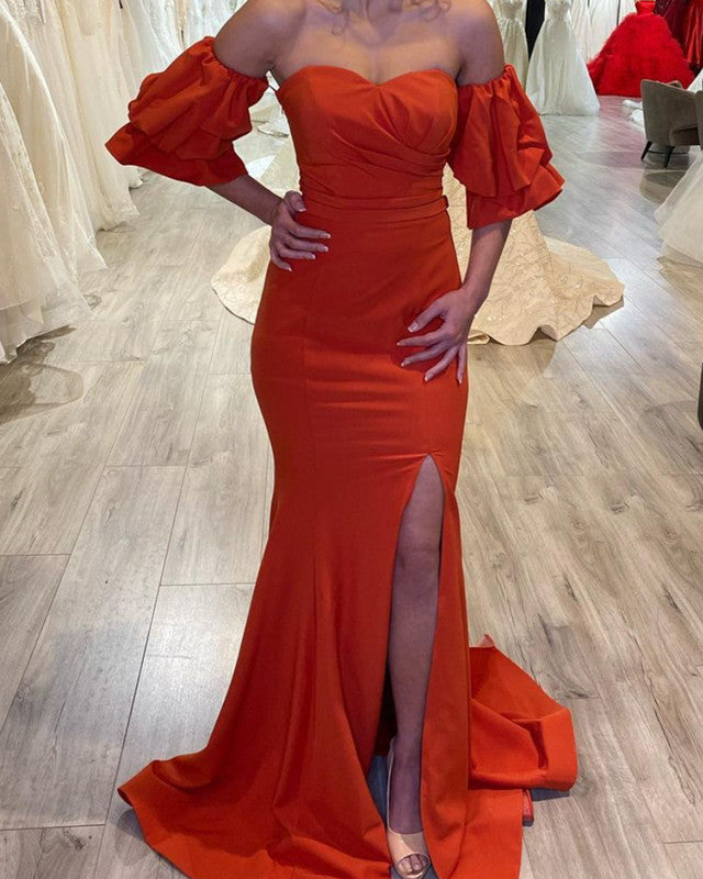 split sleeve bridesmaid dress Romantic Long Lantern Sleeves Split Tulle Bridesmaid Dresses with Chai main image 0