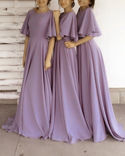 Modest Chiffon Bridesmaid Dresses With Sleeves-alinanova