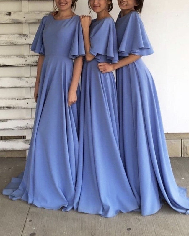 Modest Chiffon Bridesmaid Dresses with Sleeves