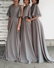 Load image into Gallery viewer, Modest Chiffon Bridesmaid Dresses With Sleeves
