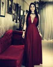 Load image into Gallery viewer, Chiffon Bridesmaid Dresses Plunge Neck Open Back
