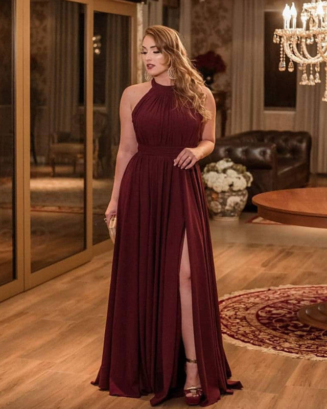 Sexy Halter Chiffon Bridesmaid Dresses Leg Split