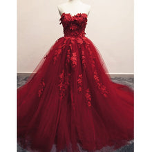 Load image into Gallery viewer, Burgundy Floral Lace Sweetheart Tulle Ball Gown Wedding Dresses-alinanova
