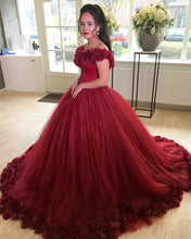 Load image into Gallery viewer, Burgundy Prom Dresses Tulle Ball Gown 2020
