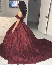 Load image into Gallery viewer, 8851 Maroon Dresses Lace Ball Gown For Bridal Party
