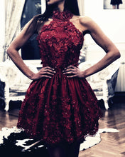Load image into Gallery viewer, Burgundy Lace Homecoming Dresses Halter
