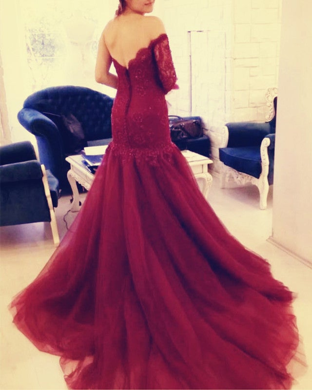Burgundy Lace Mermaid Wedding Dresses One Shoulder – alinanova