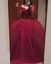 Load image into Gallery viewer, Maroon Long Sleeve Quinceanera Dresses
