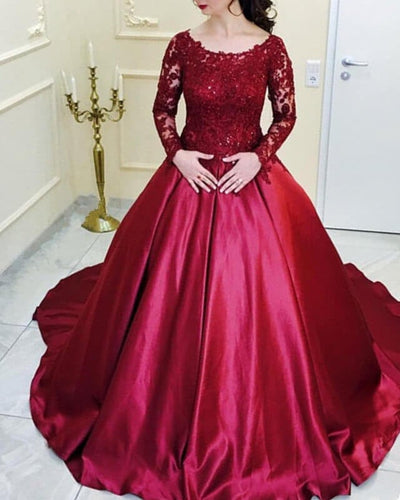 Long Sleeve Burgundy Dress For Wedding