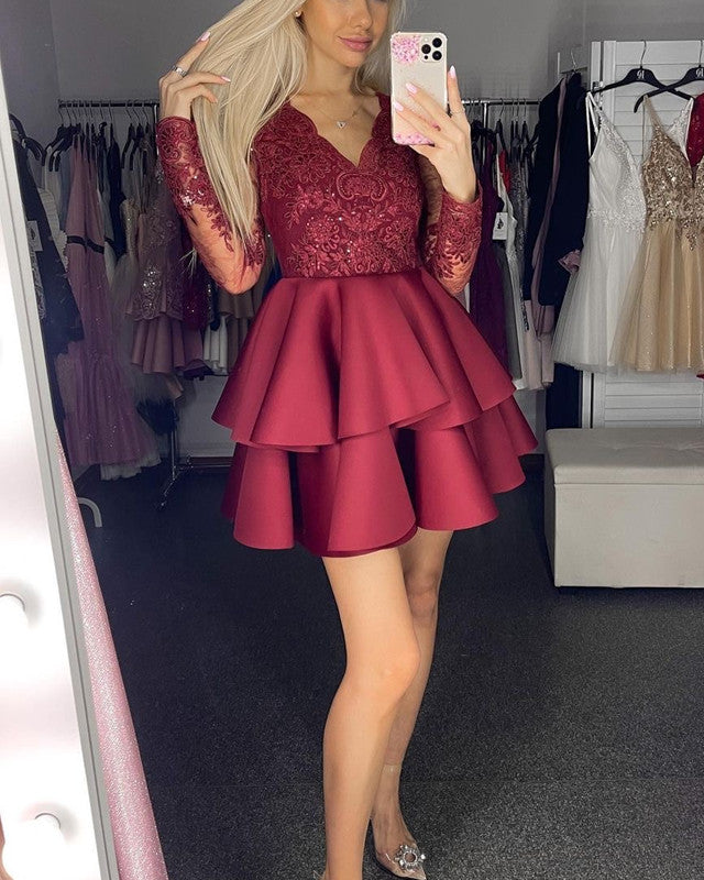 Burgundy Homecoming Dresses With Sleeves