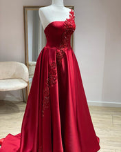 Load image into Gallery viewer, One Shoulder Satin Floor Length Prom Dresses Appliques
