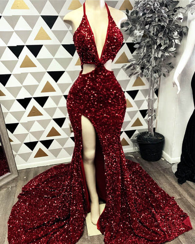 Burgundy Sequin Prom Dresses