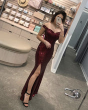 Load image into Gallery viewer, Burgundy Sequin Mermaid Prom Dresses 2020

