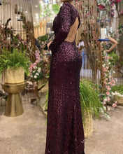 Load image into Gallery viewer, Mermaid Burgundy Sequin Dresses Long Sleeve
