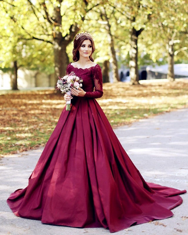 Royal Blue Wedding Dress Long Sleeves Lace Ball Gown – alinanova