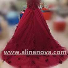 Load image into Gallery viewer, Burgundy Wedding Dresses Ball Gowns Off The Shoulder With Tassel
