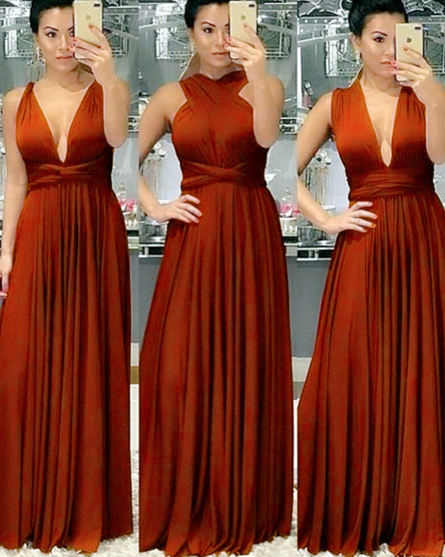 Rust Orange Convertible Dress For Bridesmaids – alinanova
