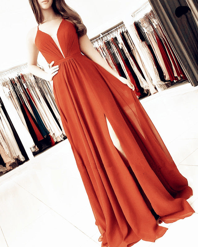 Sexy Plunge Neck Side Split Chiffon Bridesmaid Dresses Sexy Plunge Neck Side Split Chiffon Bridesmaid Dresses