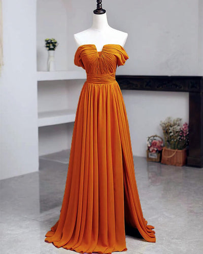 Off The Shoulder Split Chiffon Long Dresses-alinanova