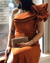 Load image into Gallery viewer, Mermaid Burnt Orange Bridesmaid Dresses One Shoulder
