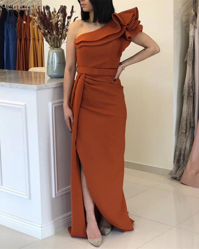 Mermaid Burnt Orange Bridesmaid Dresses One Shoulder Mermaid Burnt Orange Bridesmaid Dresses One Shoulder