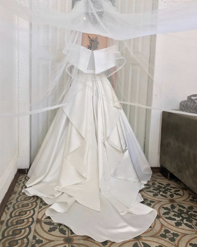 Bustle Wedding Dress Satin Off Shoulder
