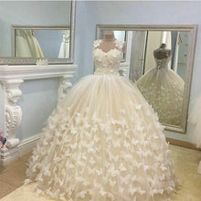 Load image into Gallery viewer, Butterfly Wedding Dresses Ball Gowns Lace Cap Sleeves-alinanova
