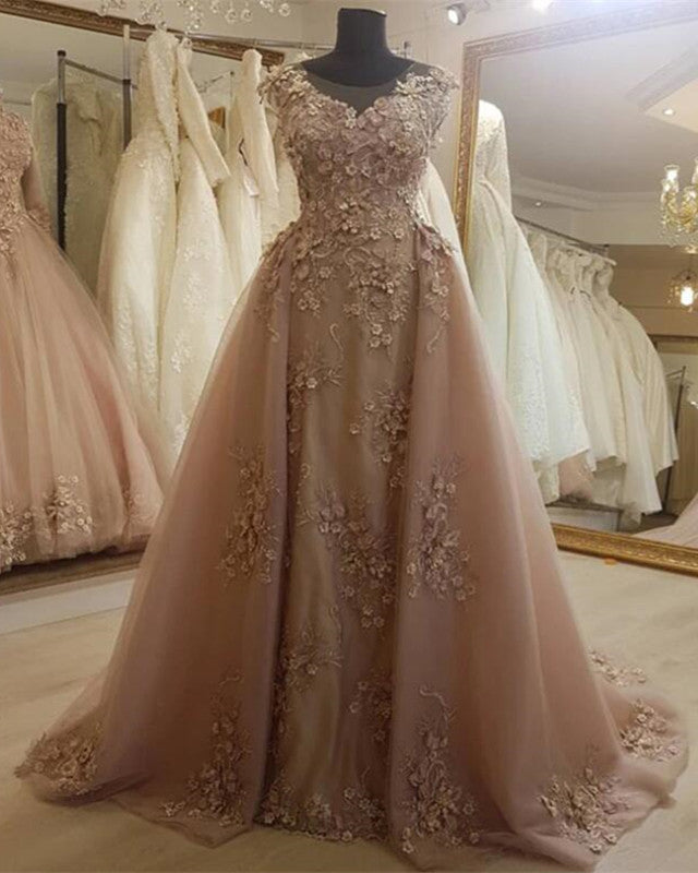 Champagne-Lace-Mermaid-Evening-Dress