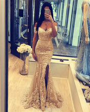 Load image into Gallery viewer, Champagne Mermaid Prom Slit Dresses
