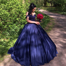 Load image into Gallery viewer, Wedding-Dresses-Ball-Gowns-Navy-Blue-Engagement-Dress
