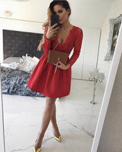 Load image into Gallery viewer, Charming Lace Long Sleeves V-neck Homecoming Dresses-alinanova
