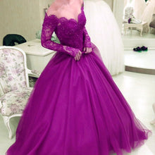 Load image into Gallery viewer, Charming Tulle Prom Dresses Ball Gowns Long Sleeves With Nude Tulle Neck
