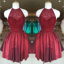 Load image into Gallery viewer, Chic Beaded Halter Short Satin Prom Homecoming Dresses

