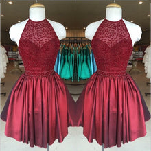 Load image into Gallery viewer, Chic Beaded Halter Short Satin Prom Homecoming Dresses

