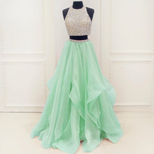 Load image into Gallery viewer, Chic Organza Ruffles Two Piece Prom Dresses With Sequins And Beads

