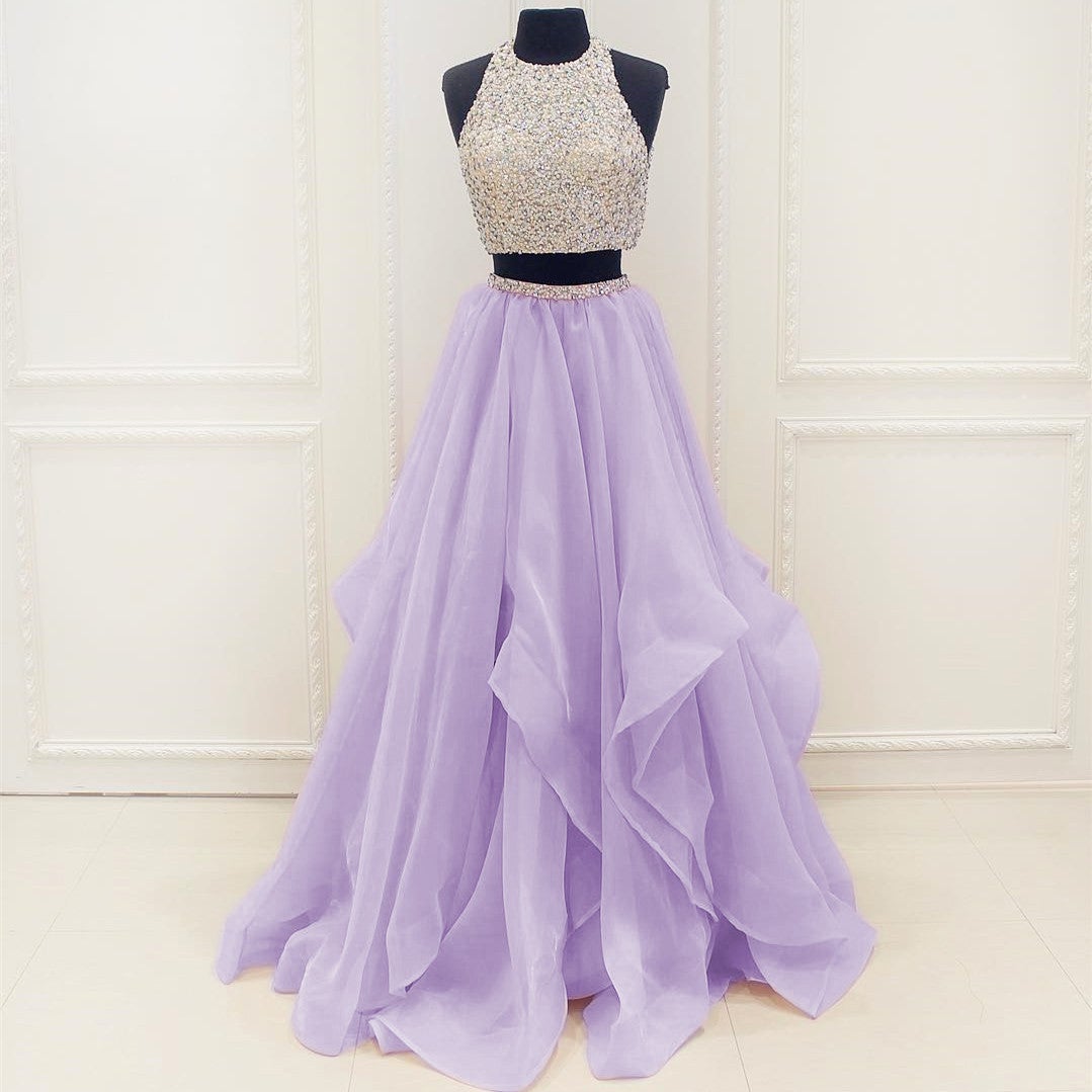 Chic Organza Ruffles Two Piece Prom Dresses With Sequins And Beads alinanova Chic Organza Ruffles Two Piece Prom Dresses With Sequins And Beads alinanova