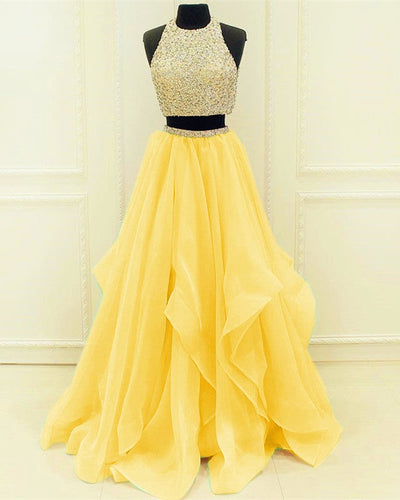 Yellow-Prom-Dresses-Two-Piece-Ball-Gowns-Sequins-Beaded