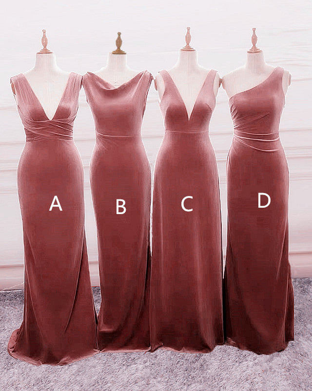 Cinnamon Rose Velvet Bridesmaid Dresses Mixed Style