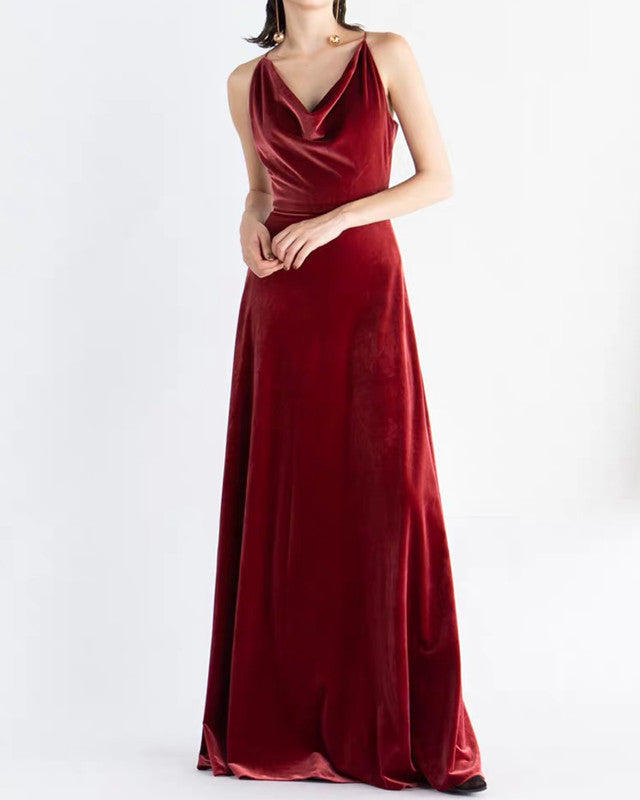 Cowl Neck Velvet Bridesmaid Dresses Floor Length