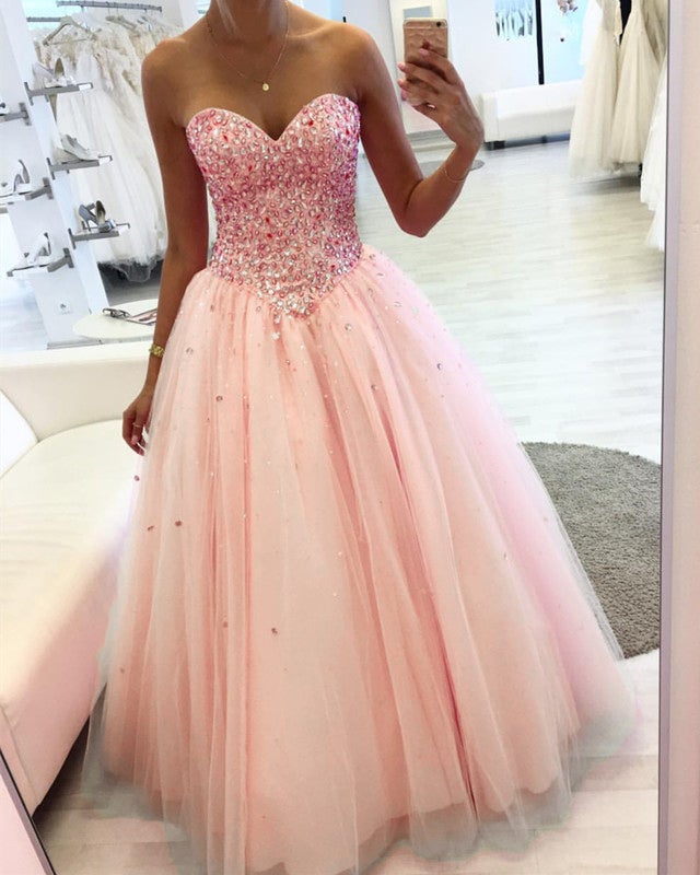 Crystal Beaded Quinceanera Dresses Sweetheart Tulle Ball Gown-alinanova