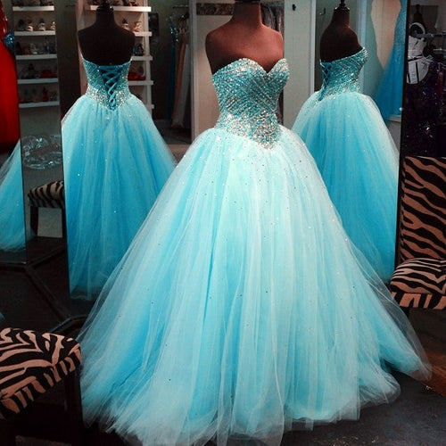 Crystal Beaded Sweetheart Tulle Ball Gowns Prom Quinceanera Dresses 2017-alinanova